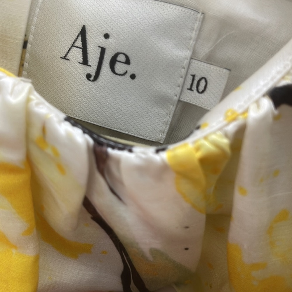 Aje Mimosa Floral Print Linen Blend Satin Dress Australian Size 10/ US 6-8 - Picture 9 of 11